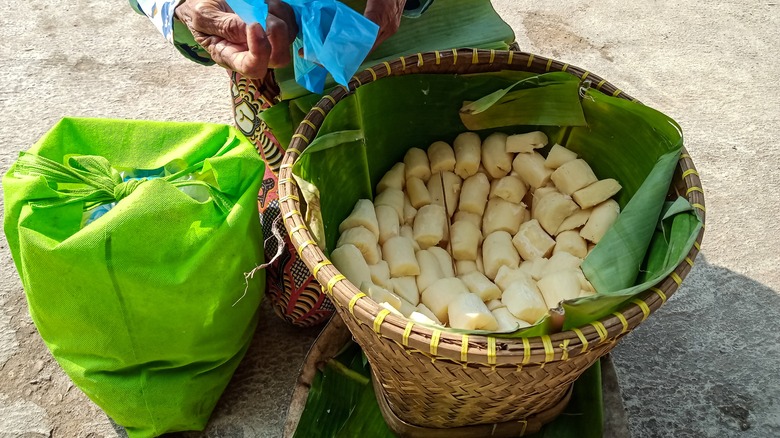 Yuca pieces sold from large basket