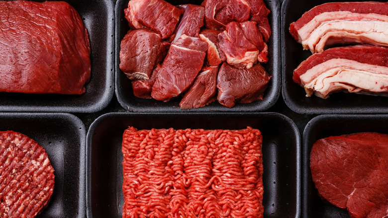 Variety of meat in boxes