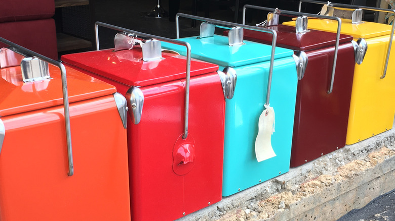 Row of vintage coolers