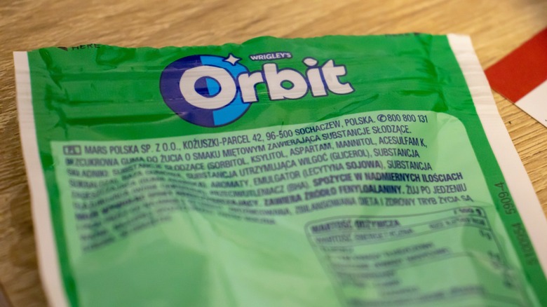 The back of an Orbit gum package