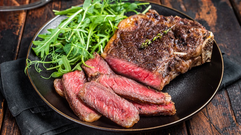 plate of sliced steak