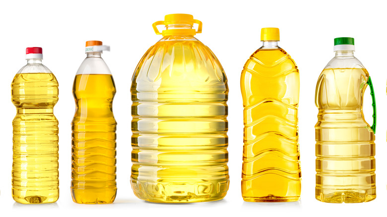 plastic bottles of oil