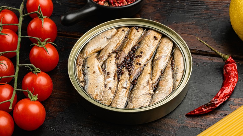 Canned sardines on a table