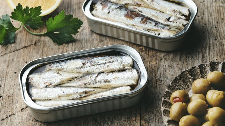 Canned sardines on a table