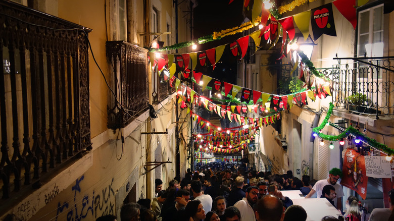 Decorated street during St. Anthony celebrations