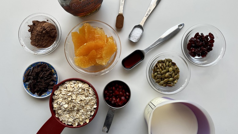 ingredients for chocolate fruit oatmeal 