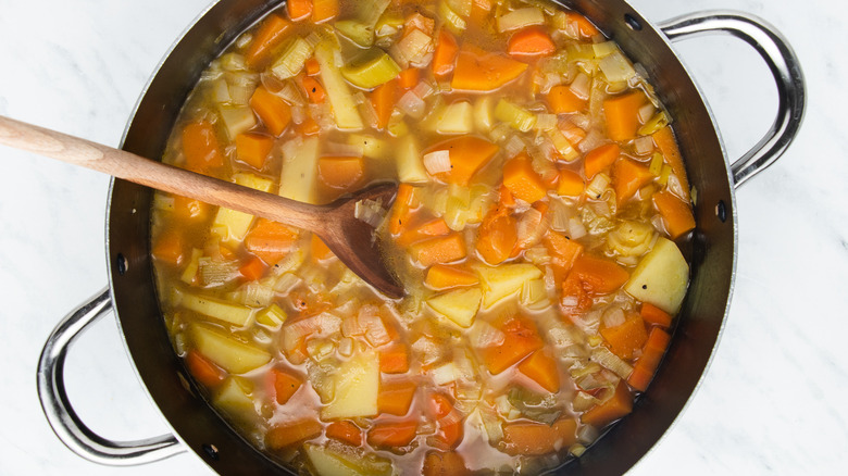 soup veggies in a pot 