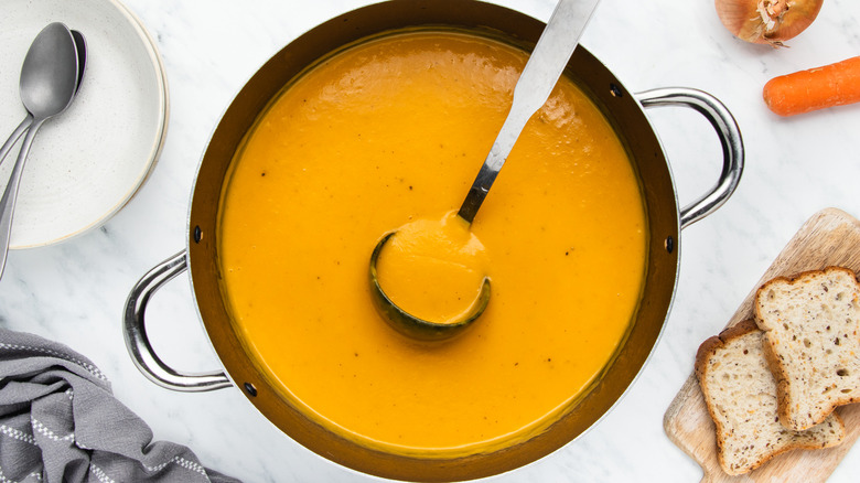 fall vegetable soup in pot 