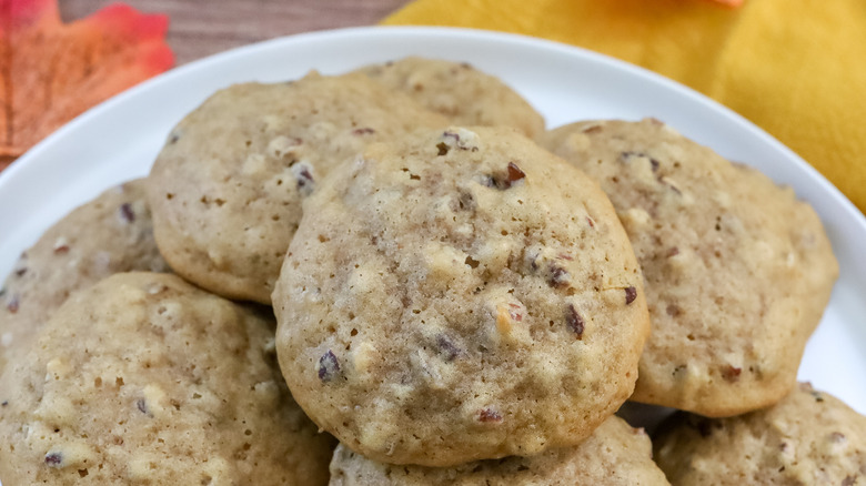 maple pecan sweet potato cookies on a plate