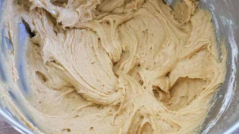 cookie dough in the bowl of a stand mixer