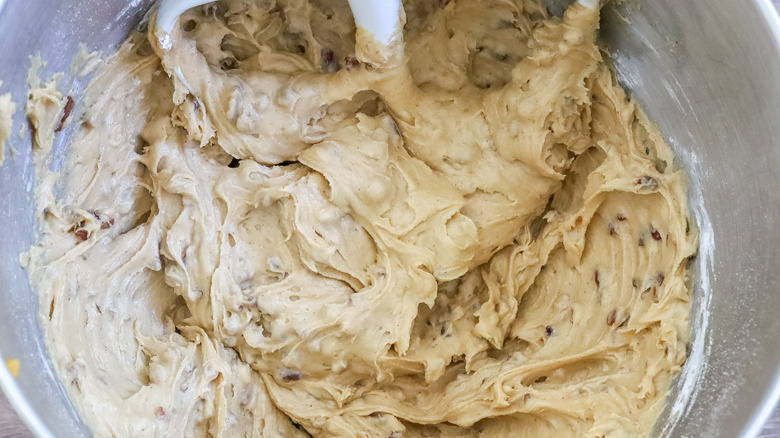 cookie dough in mixer bowl