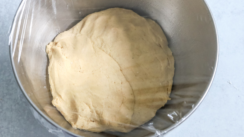 cinnamon roll dough in bowl