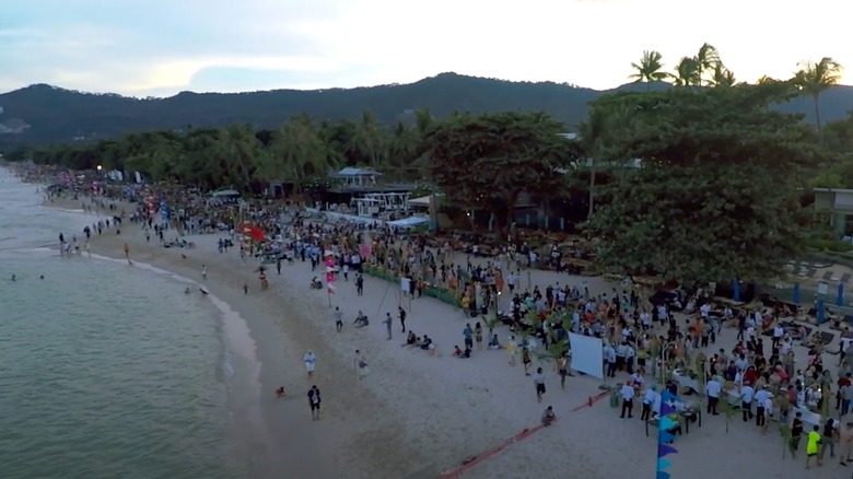 Aerial shot of the Samui Festival beach buffet