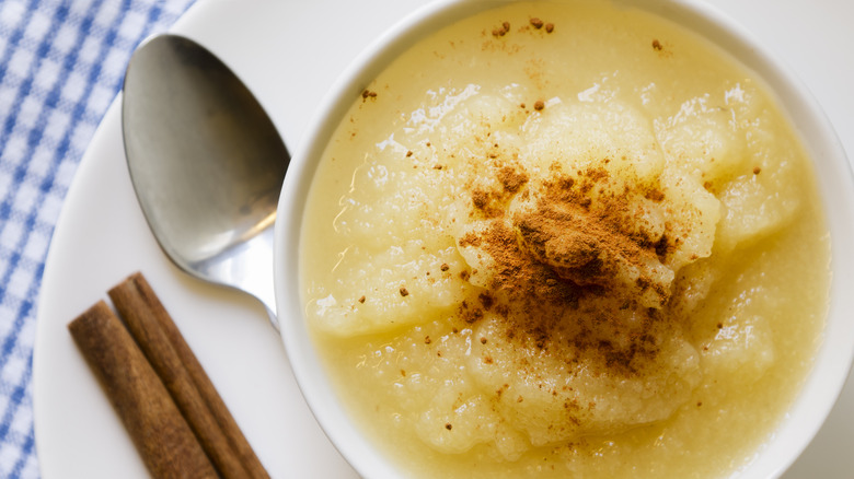 cinnamon and applesauce in bowl