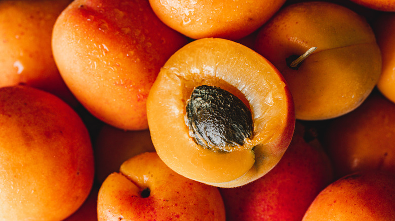 Close-up of a halved apricot