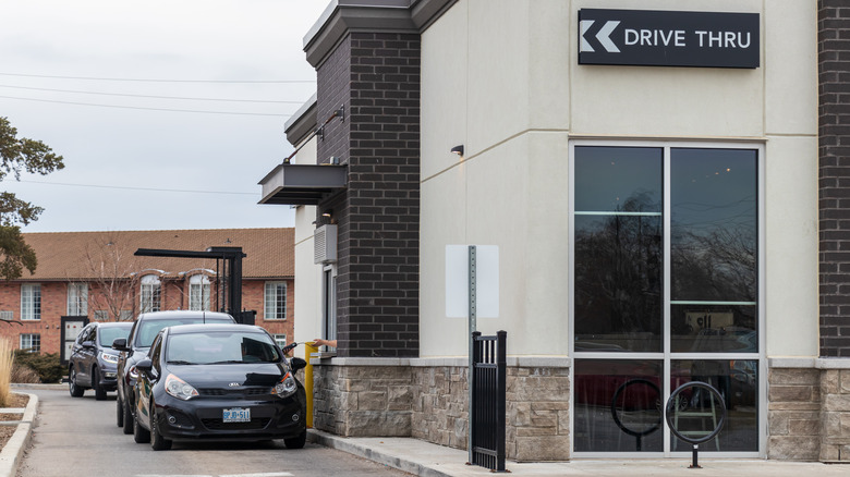 Line at a Starbucks drive-thru