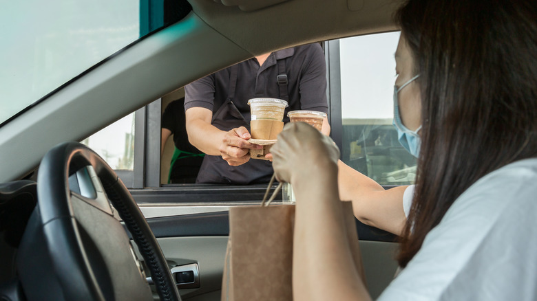 Receiving food from a drive-thru