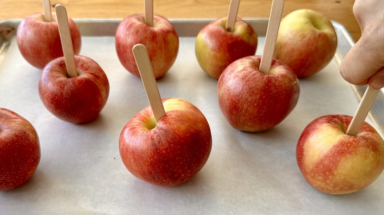 Apples with popsicle sticks