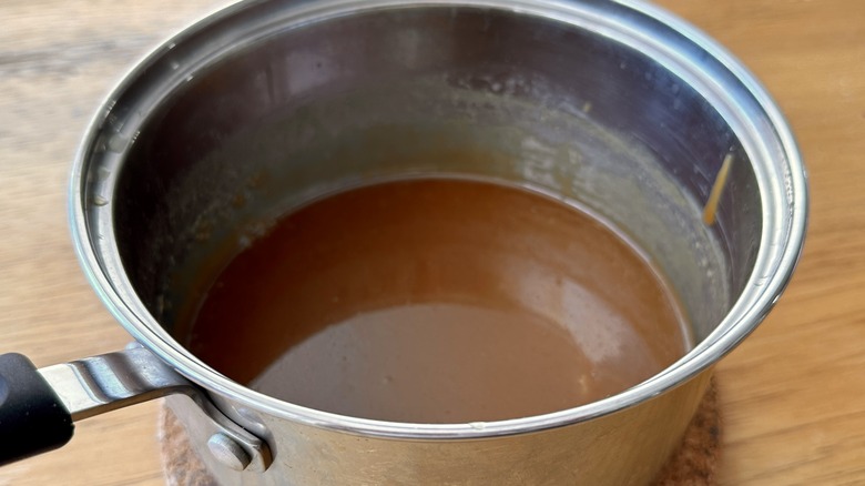 Caramel mixture in pot