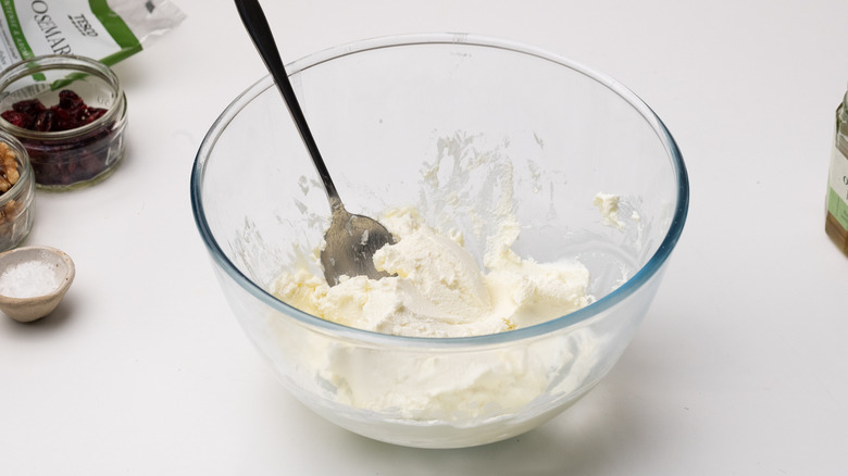 bowl with mashed soft cheese