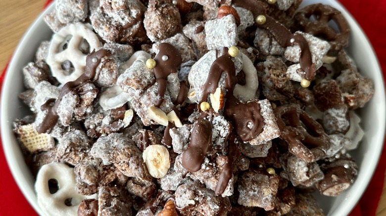 Muddy Buddies in serving bowl