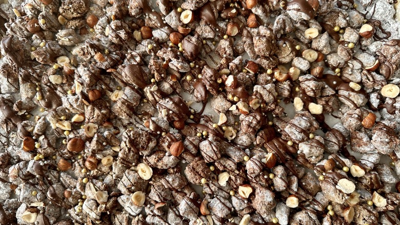 Muddy Buddies on baking sheet