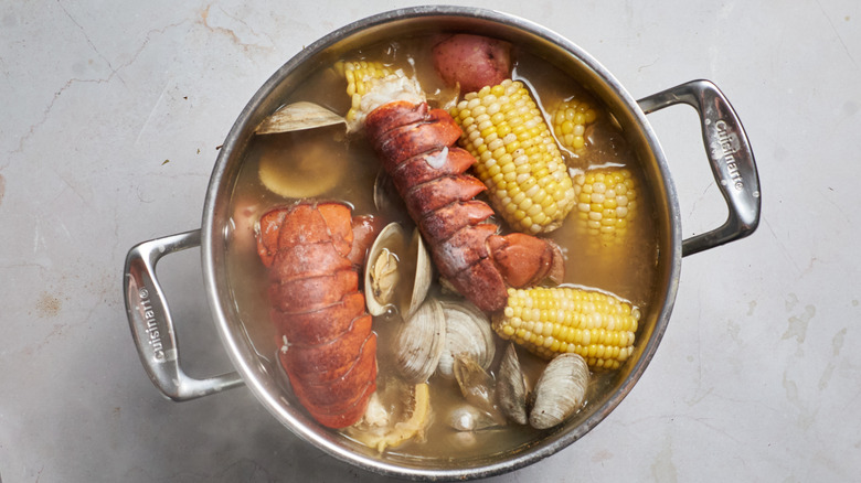 pot of cooked seafood 