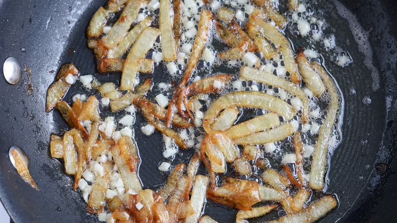 onions and garlic sauteeing