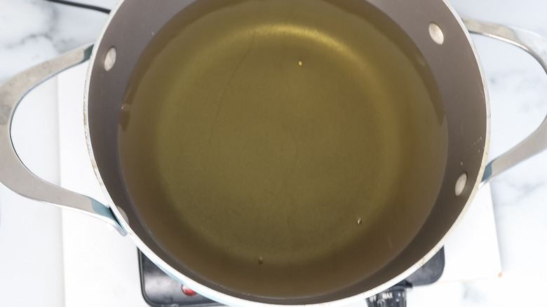 oil heating in pot