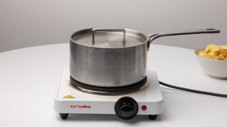 saucepan on a heating element
