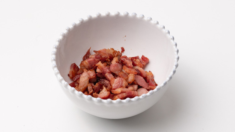 cooked pancetta in a bowl