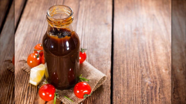 glass bottle of barbecue sauce