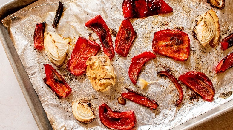 roasted peppers on pan