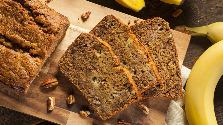 banana bread cut into slices