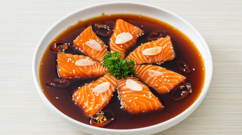 Salmon soaked in fish sauce