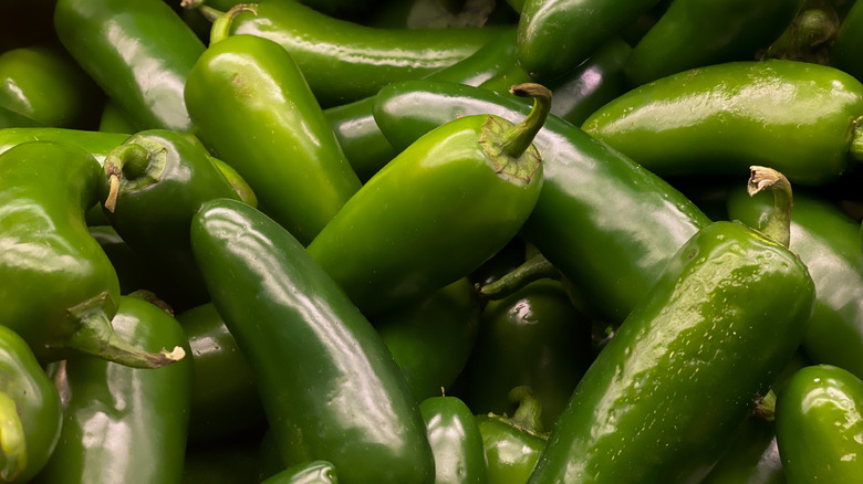 Close-up of a pile of jalapeño peppers