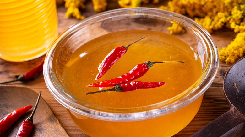 Bowl of chili pepper hot honey