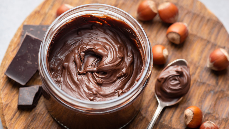 Hazelnut cocoa jar on wood