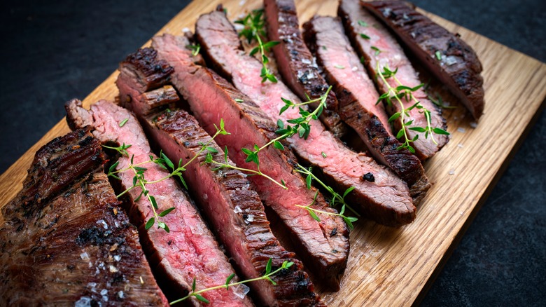 Flank steak on a board