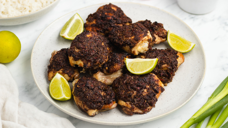 jerk chicken on plate 