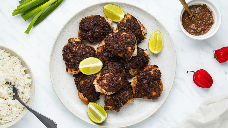 jerk chicken on plate 