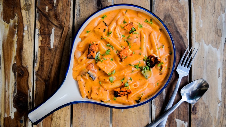 pasta in a tomato cream sauce