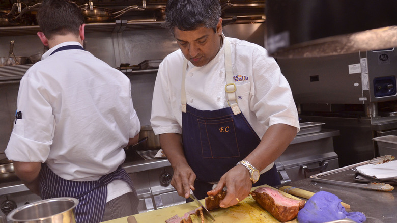 Floyd Cardoz knife chopping meat