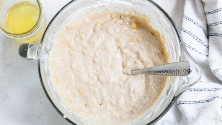 pancake batter in mixing bowl