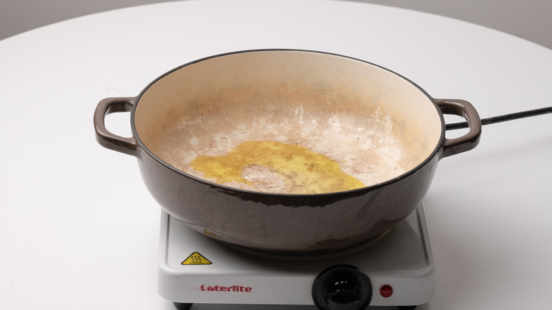 heating oil in a pan