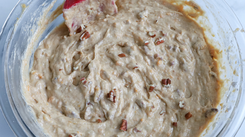 banana bread batter with pecans