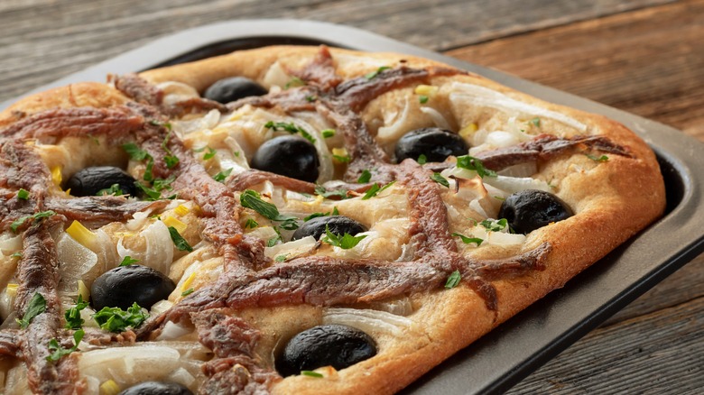 anchovy and olives on pissaladiere