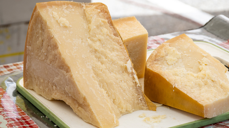 A platter with aged cheese