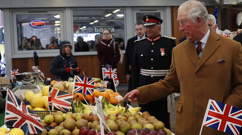 King Charles III a produce market