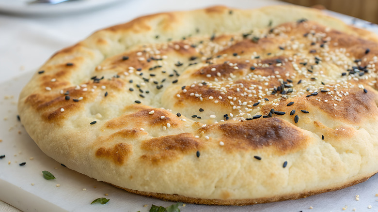 Golden brown flatbread on a plate
